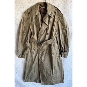 VINTAGE Military Jacket Mens 36 S Taupe Raincoat Coated Nylon 179 50s US Army